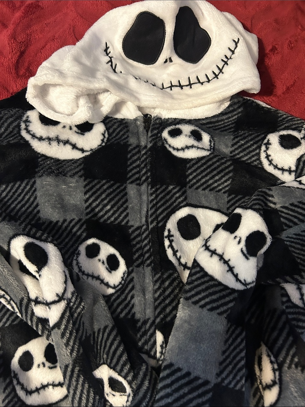 Disney Jack Skellington Black White and Gray Fleece Pajama Set with Hood